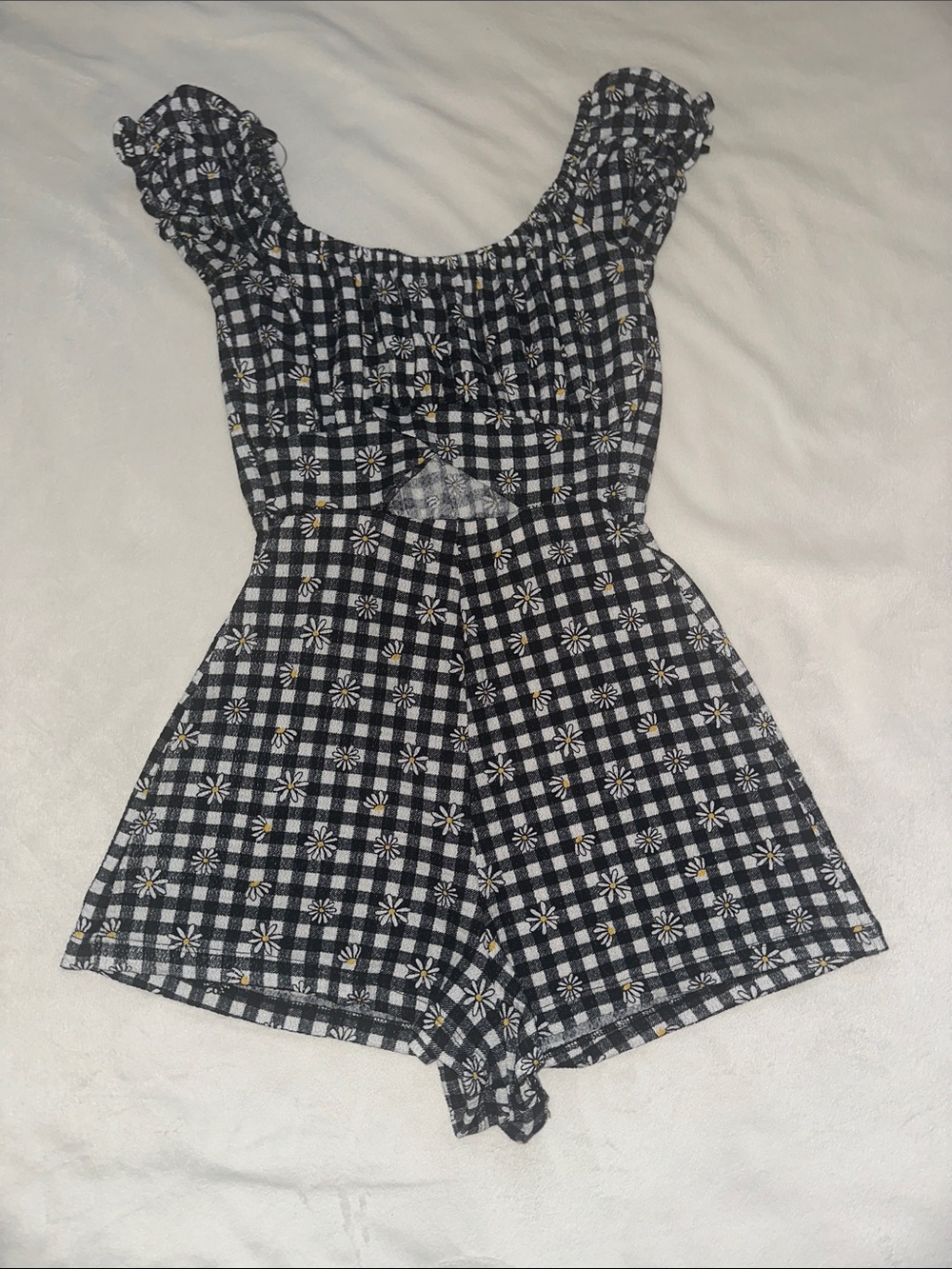 Streetwear Society Black & White Gingham Daisy One-Piece Romper